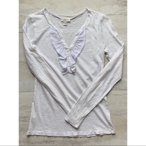 Loft White Ruffle Long Sleeve Top - Picture 2 of 6